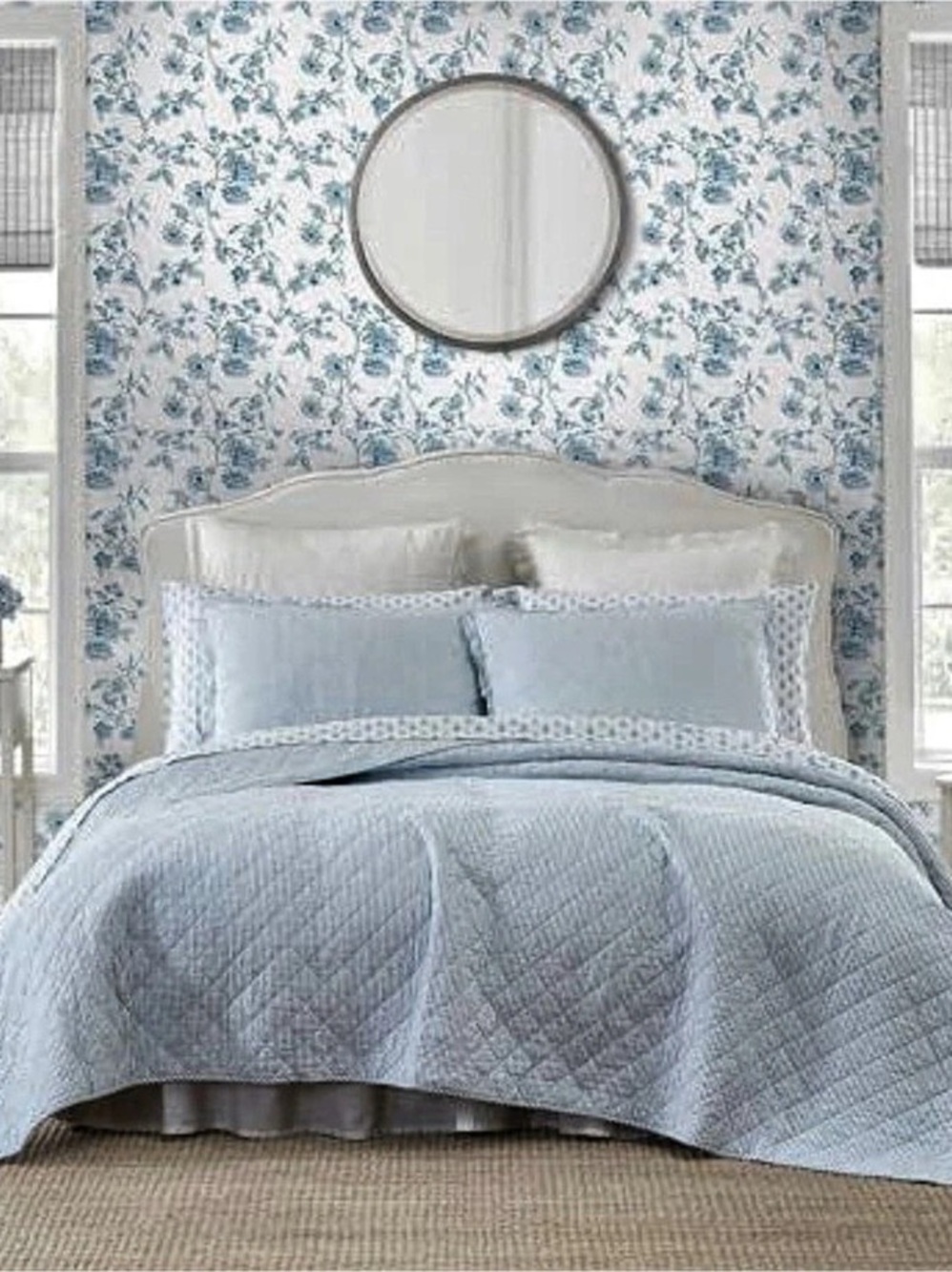 Laura Ashley Oxford Stripe Quilt Set Blue & White Twin